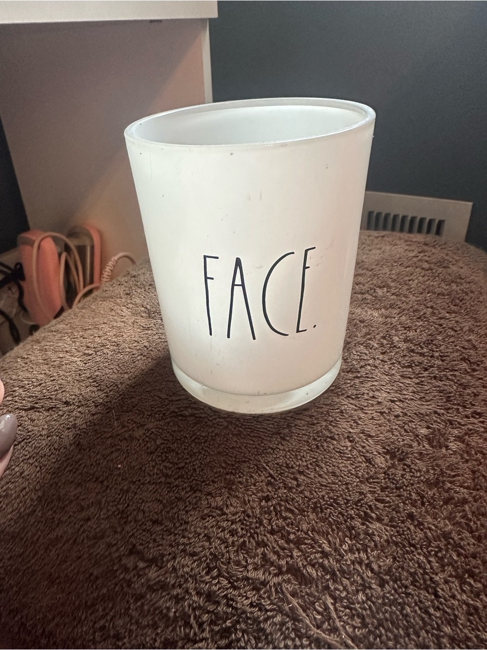 Rae Dunn White Glass Tumbler with FACE Lettering